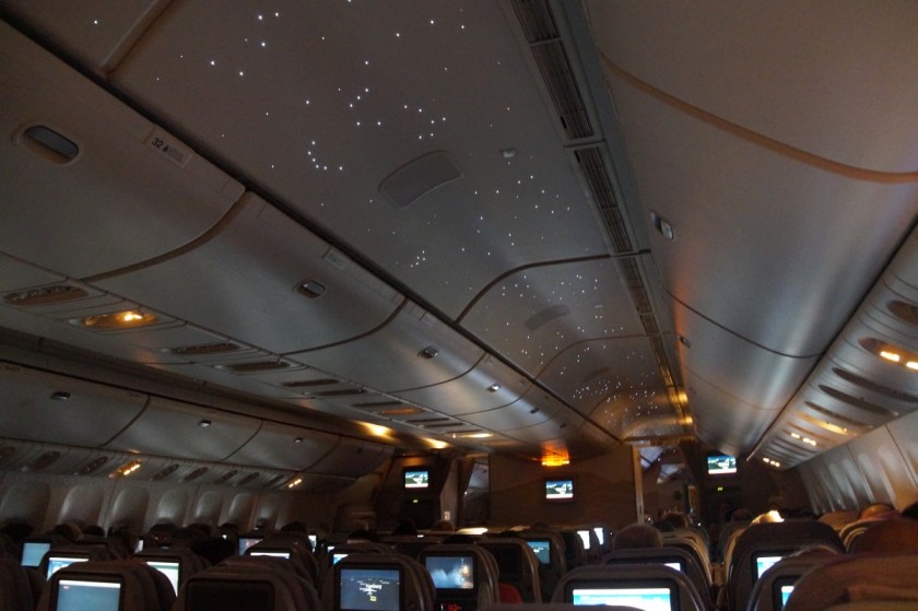 The cabin at night is filled with starts.