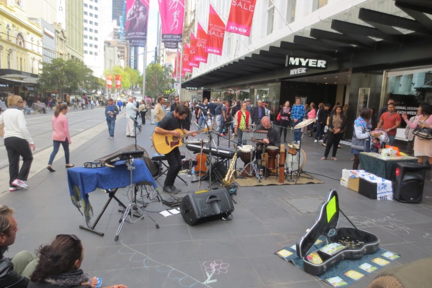 The setup of these street musicians was rather more elaborate that what you would see in Europe. And the music wasn't bad, either.