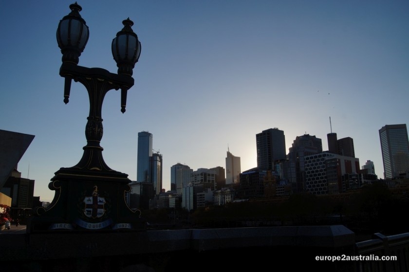The sun sinking behind the Melbourne skyline gives some spectacular effects.