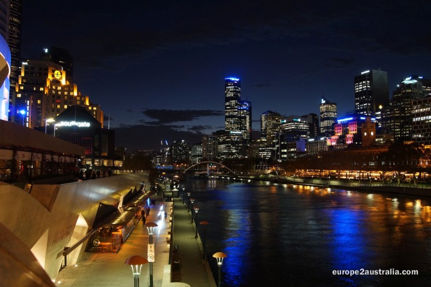 Night over the Yarra River - and the city lights up.