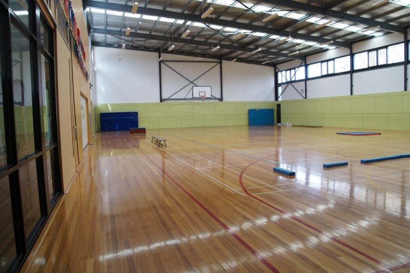 The new school gym with a wooden floor was added to the school a few years ago.