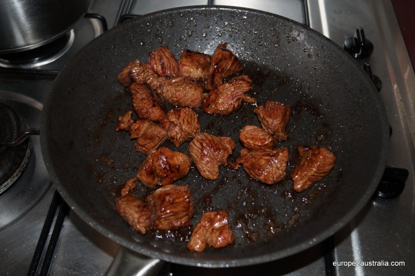 Fry in several batches until brown and put them in a bigger pot.