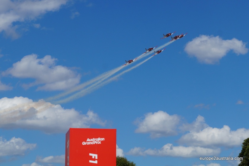 But before the race finally got under way, there was an air show. These were the RAAF Roulettes.