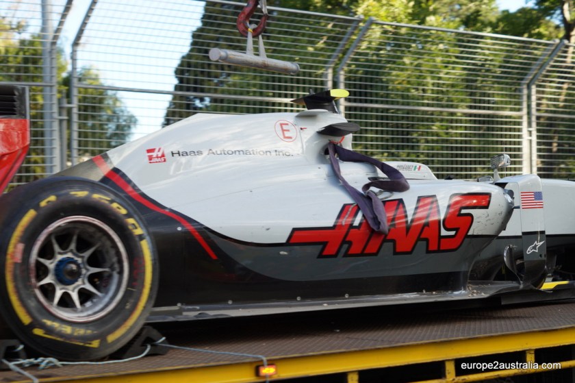 The first truck carried what what was left of the Haas. Not too bad.