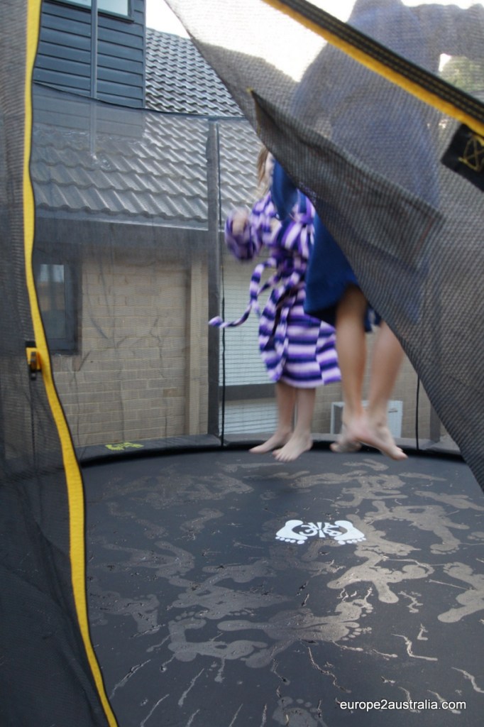 Neither the fact that they were still in their morning jackets, not that the mat was still wet from the morning dew could keep Kai and Luka from trying it out.