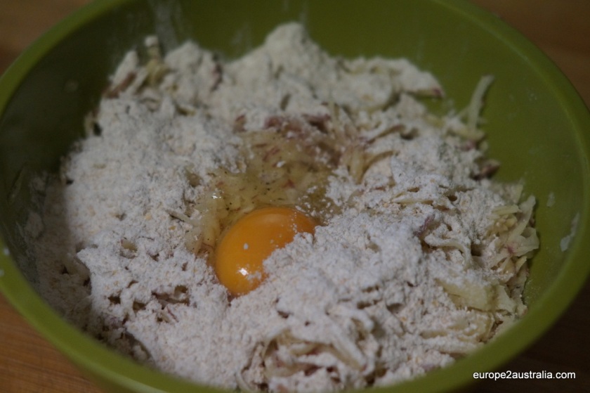 Step 2: Add egg and flour and mix well.