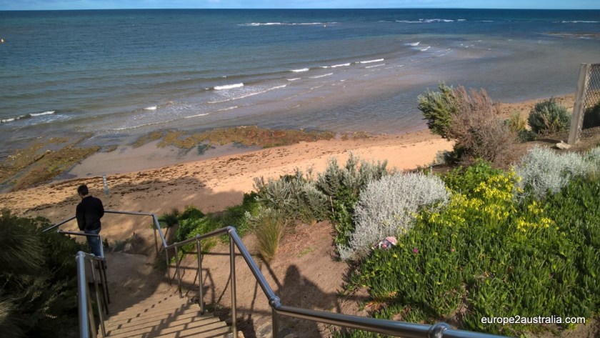 Taking the stairs down to the water.