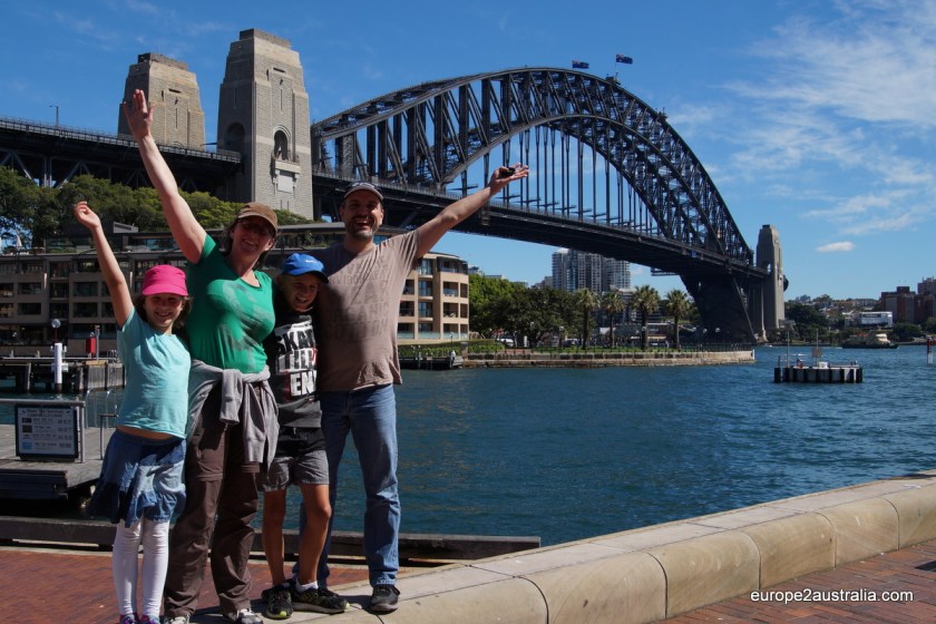 Welcome to Sydney! The famous Harbour Bridge is always a nice background for a family picture.