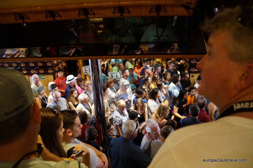 Before we even departed we had to take part in the mandatory evacuation drill. Along with the 2000 other passengers on board. With all the waiting we had to do, I just hope the ship sinks slowly...