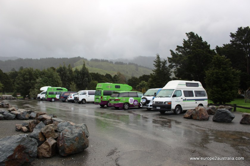 Parking lot with toilet