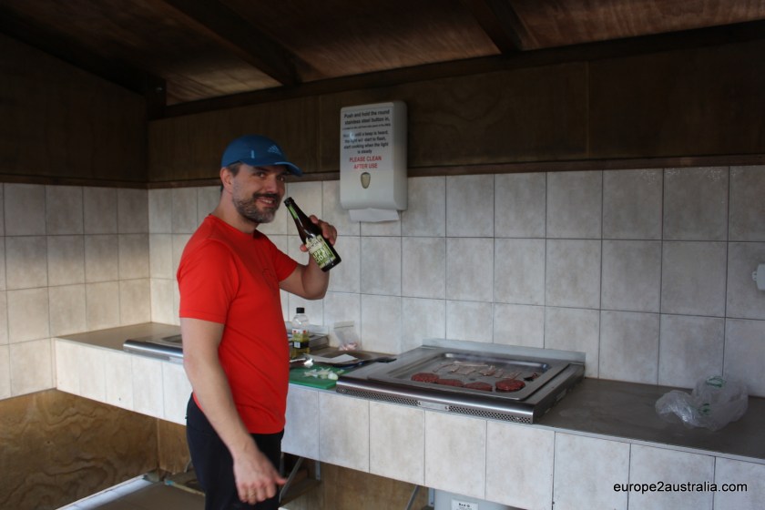 Oliver enjoyed the barbie facilities at the paid campsites in New Zealand
