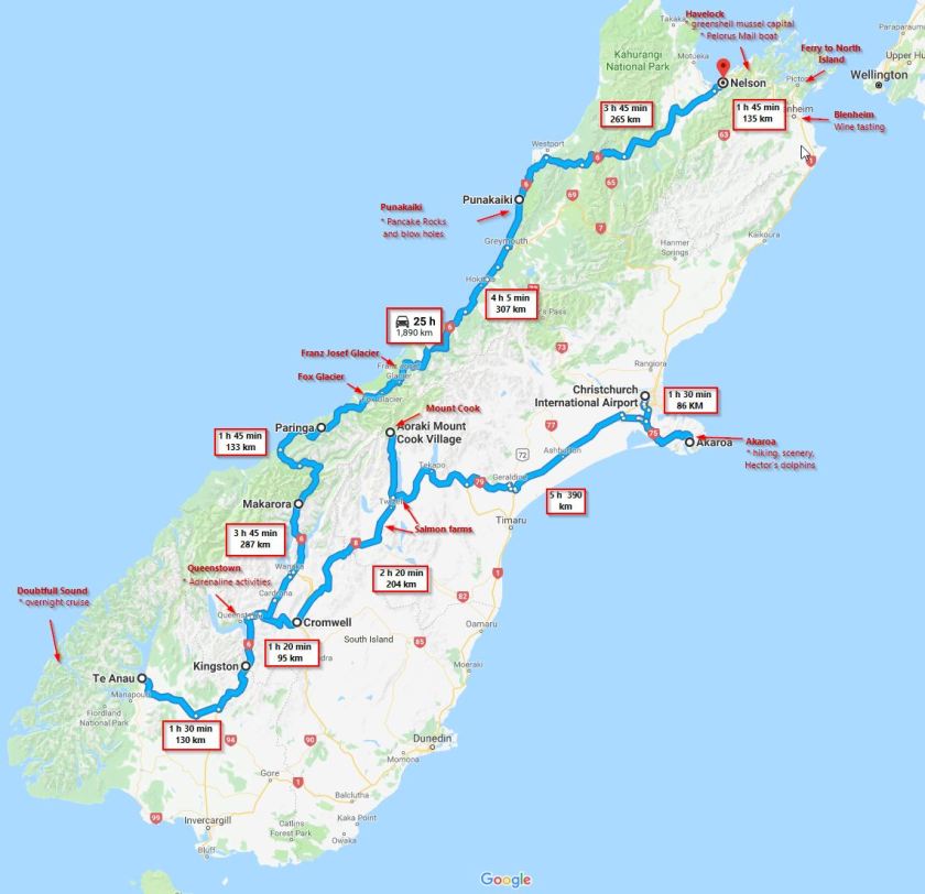 New-Zealand-South-Island-destinations-distance